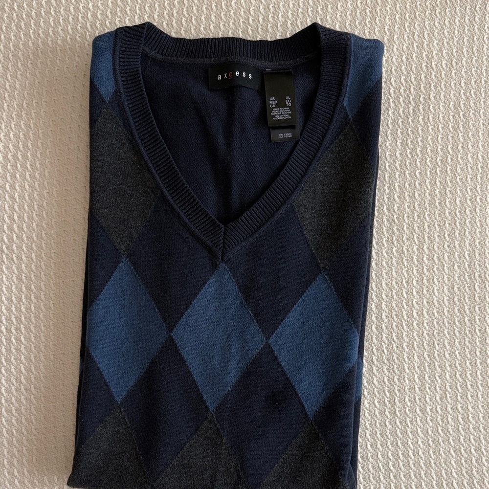 Men's Argyle Sweater Vest - Navy and Gray